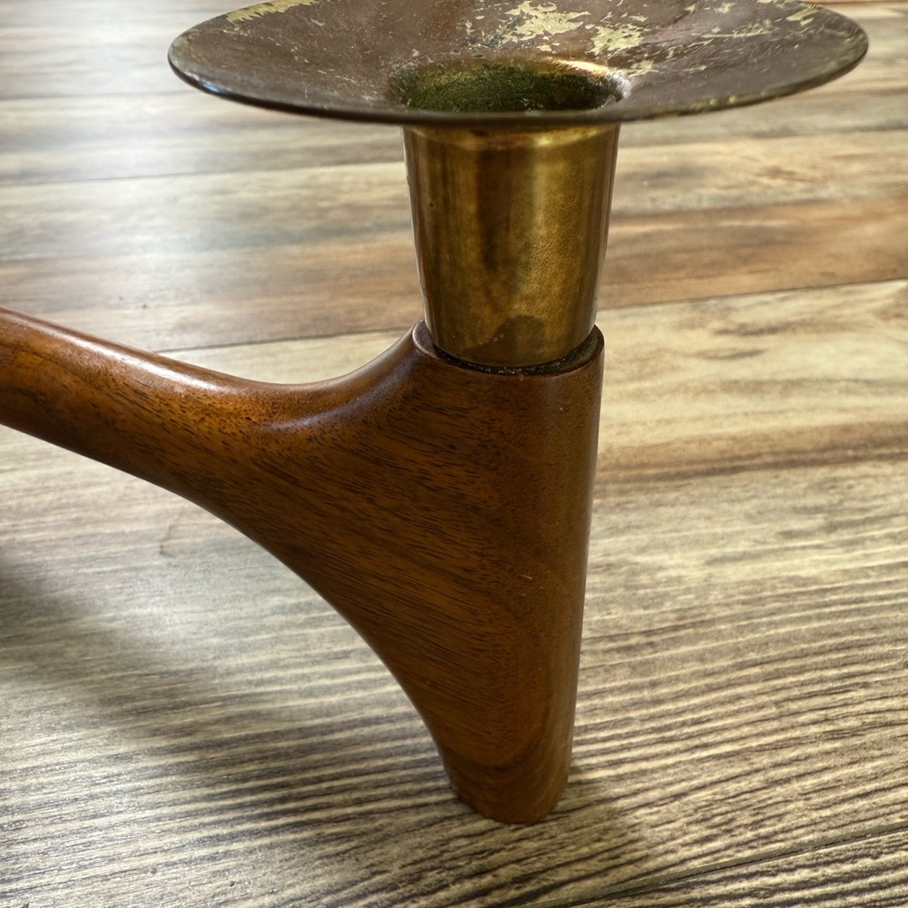 Mid-Century Danish Walnut & Brass Articulating Candle Holder - Picture 7 of 15